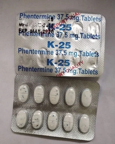 K25 37.5 mg capsule, white and blue pain relief pill with imprint